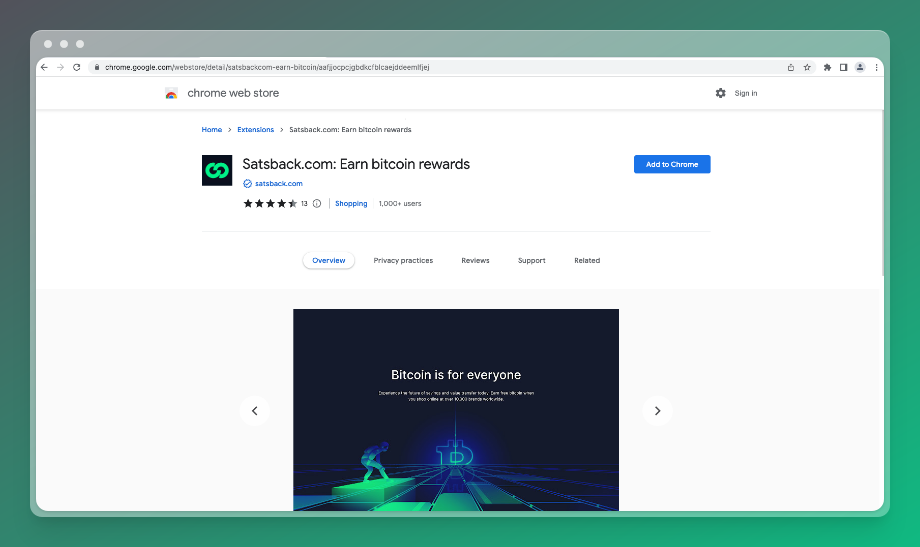 Chrome web store Satsback extension