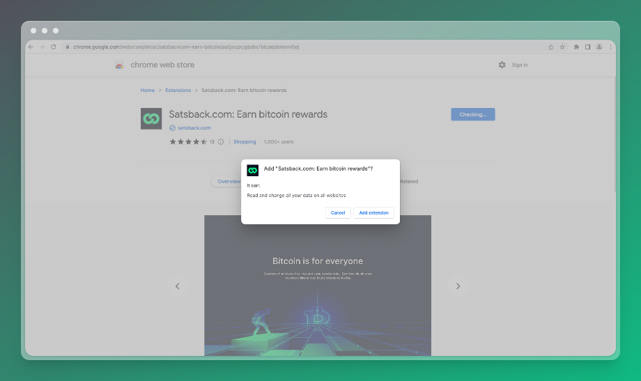 Confirm Satsback Chrome extension installer